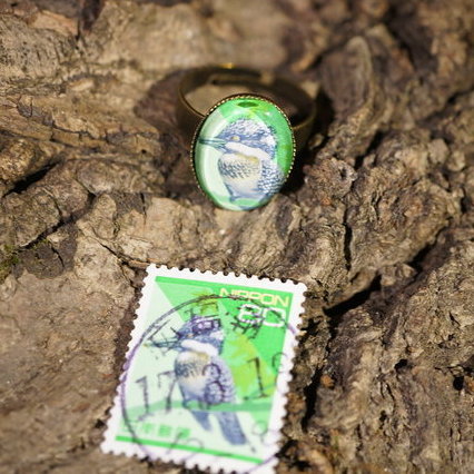 Ring aus Briefmarke "japanischer Vogel"