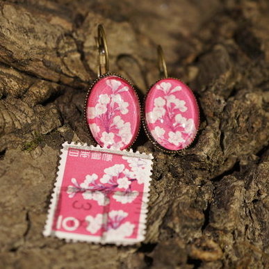 Ohrringe aus Briefmarken "Kirschblüte"