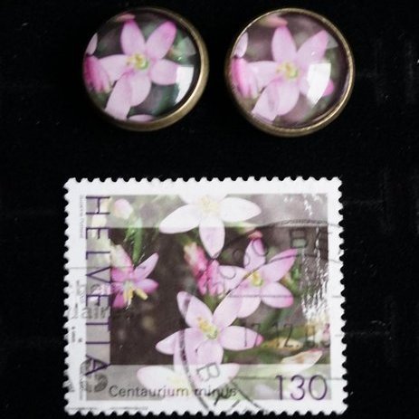 Ohrstecker aus Briefmarken "Tausendgüldenkraut"
